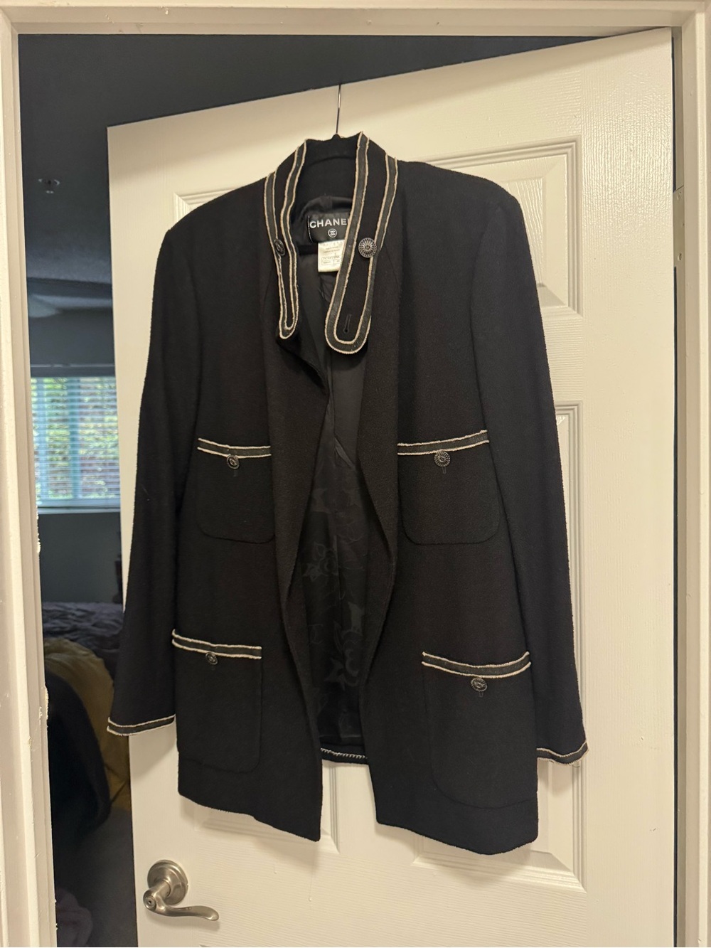 CHANEL Black Jacket with Cream Contrast Trim